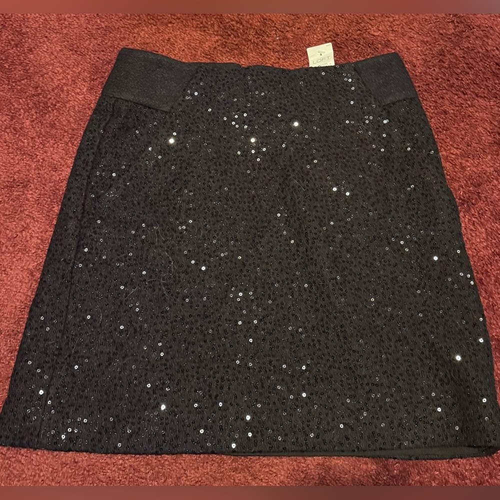 Elegant Black Sequin Skirt- Loft- NWT- Size 00